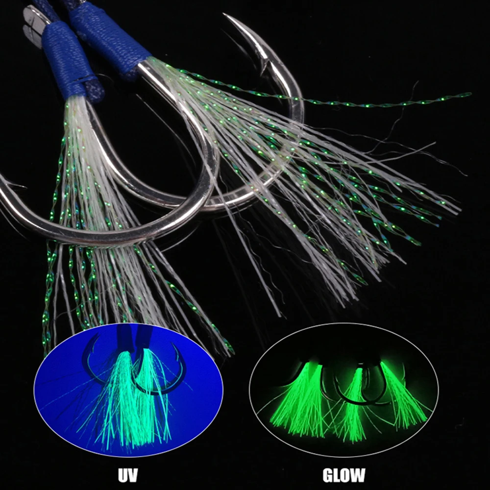 

Iron Plate Hook HK030 High Carbon Steel Fishing Hook UV Glow Thread Sea Fishing JIGGING HOOK Tuna Hook