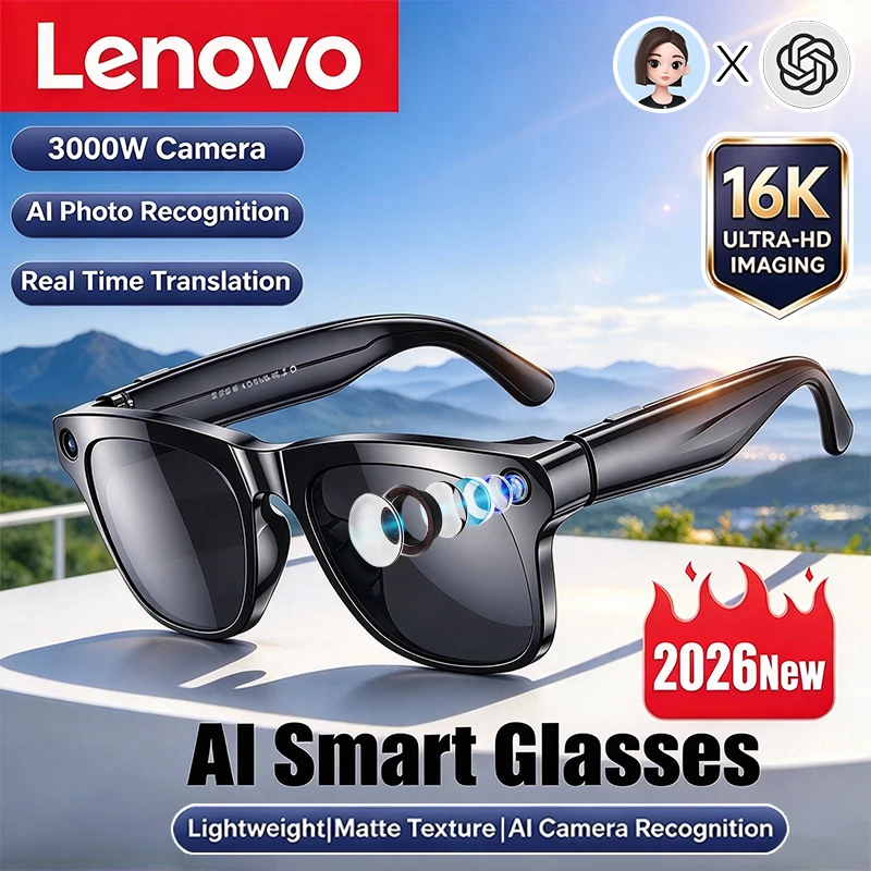 Lenovo AI Smart Glasses 16K HD 3000W New Upgrade Shooting Camera Photo Voice Call Translation Bluetooth AI Motorcycle Glasses