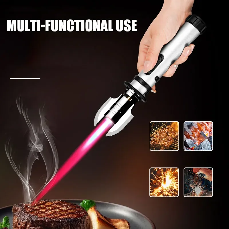 

Dual Pointed Portable Windproof Inflatable Cigar Red Flame DirectSpray LighterVersatile For Indoor And Outdoor Barbecue Ignition