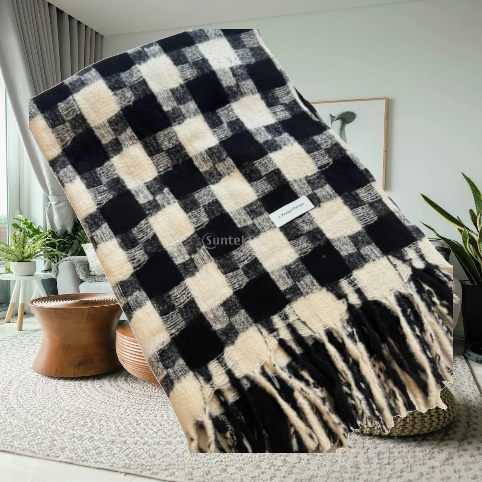 Plaid Scarf Winter Warm Faux Cashmere Soft Scarves for Women Men Korean Style Rectangle Wrap for Cold Weather Daily Wear