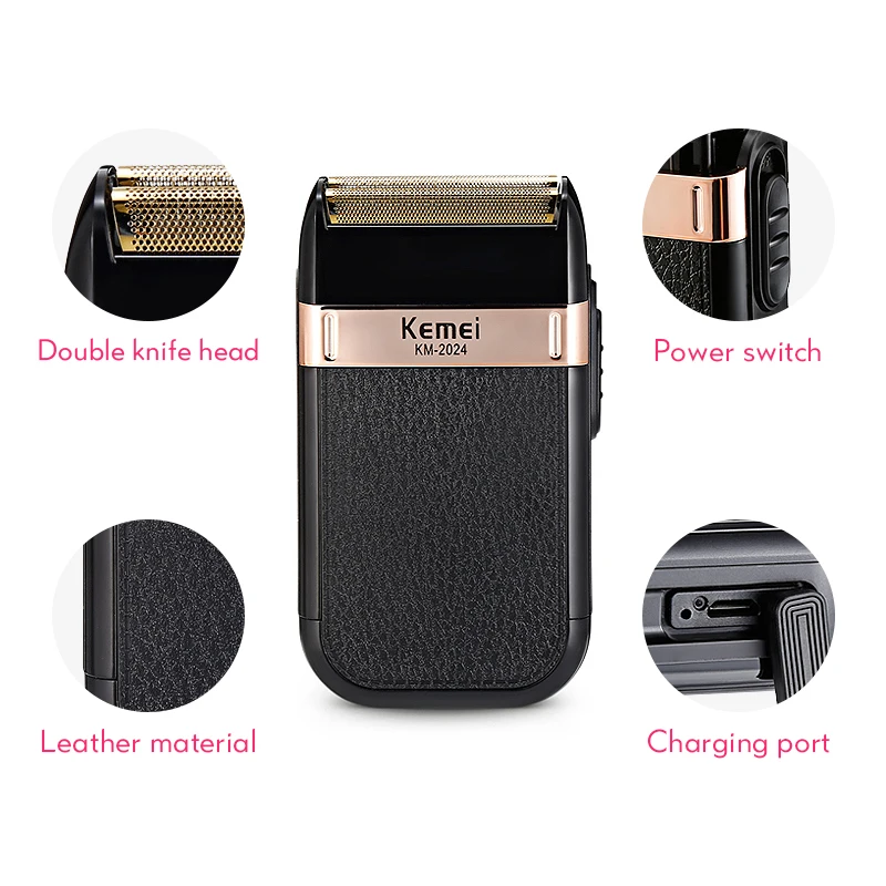 Kemei Electric Shaver for Men Twin Blade Waterproof Reciprocating Cordless Razor USB Rechargeable Shaving Machine Barber Trimmer