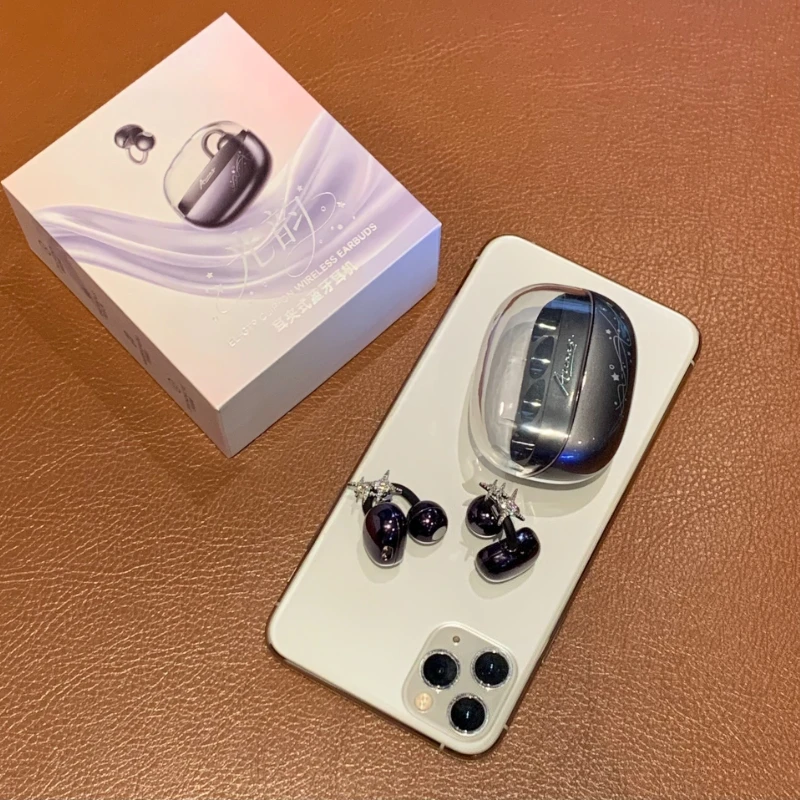 LULE Open Ear Clip Wireless Earbuds Bluetooth 6.0 Earphones Custom Pink Noise Reduction Sport Headphones with Drill Buckle Girls