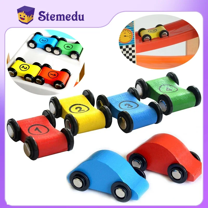 Wooden Slide Car Model Children Inertia Racing Car Mini Digital Train for Kid Sliding Racing Toy Replacement Ramp Race Car Toy