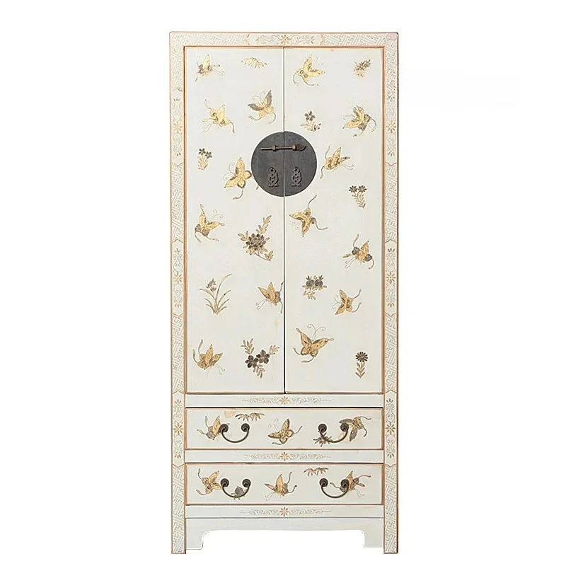 

New Chinese Classical Painted Wardrobe Nordic Retro Overall Wardrobe Bedroom Storage Curio Cabinet