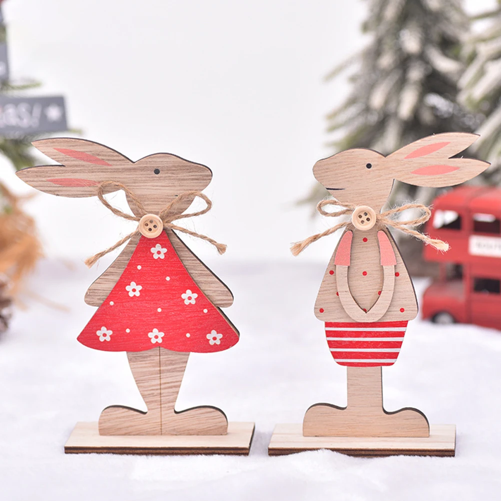 

4 Pcs Wooden Rabbit naments Adorable Bunny Decor for Home Festival Scene DIY Tabletop Display Props Red White Color