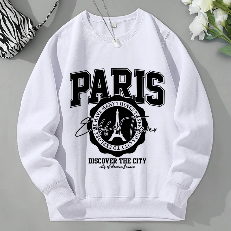 

Paris Discover The City Printing Male Sweatshirts Autumn Warm Clothes Hip Hop Crewneck Basic Sports Wear Casual Street Top Men