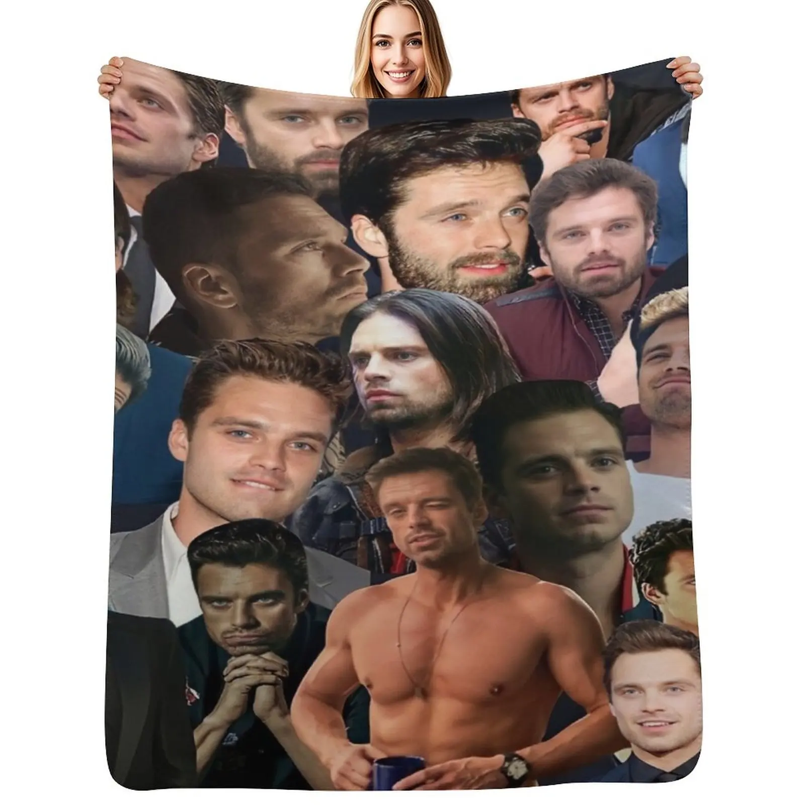 

Sebastian Stan photo collage Throw Blanket manga Kid'S Softest Heavy Blankets
