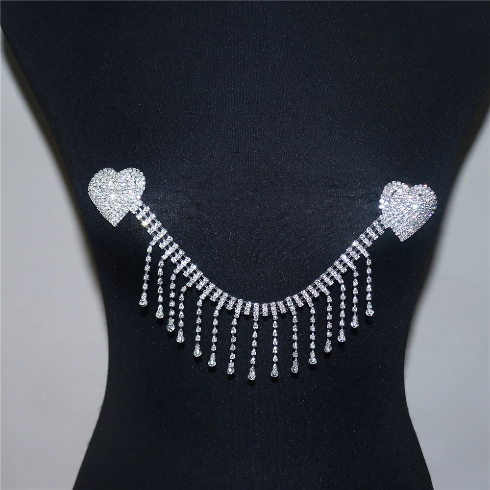 Sexy Bust Chain Rhinestone Heart Nipple Cover Chest Stickers Women Crystal Bra Nipple Pasties Breast Wear Body Accessories