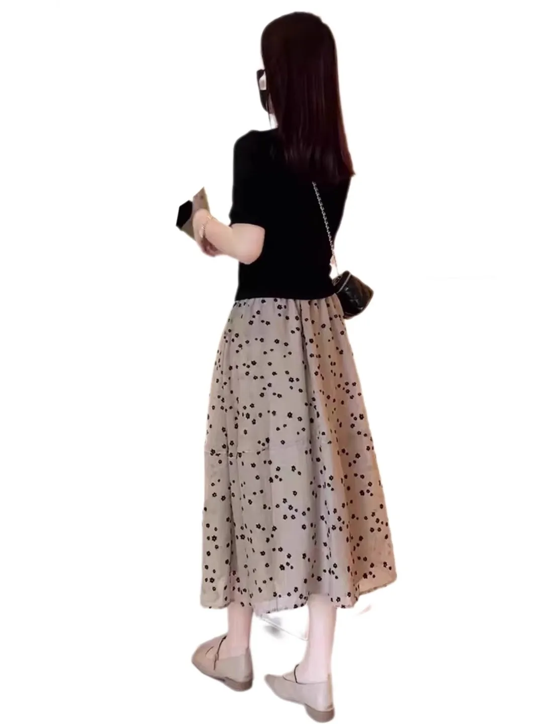 

Artistic Floral Print High Waist Lightweight Loose Women's Midi Skirt Spring Summer Commute Vintage Sle A-Line Skirt