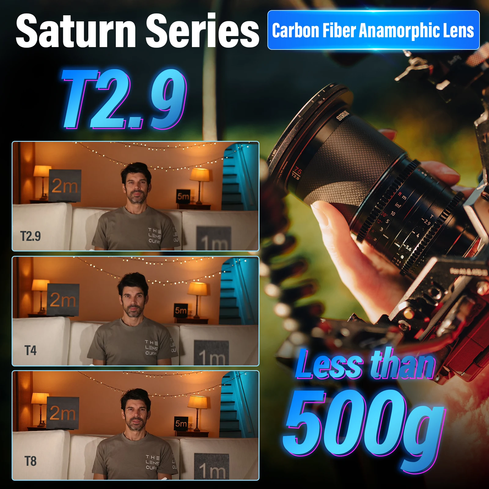 SIRUI Saturn T2.9 1.6X Full-frame Anamorphic Lens Kit Light FF Carbon Fiber Camera Lens E/DL/RF/X/Z/L Mount Blue/Neutral Flare