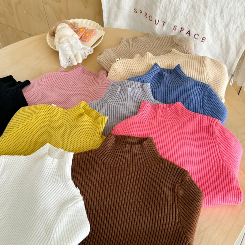 

01-2025Autumn Winter Children's Knitted Base Shirt New Style Boys and Girls Half Turtleneck Pullover Sweater Baby Versatile Top