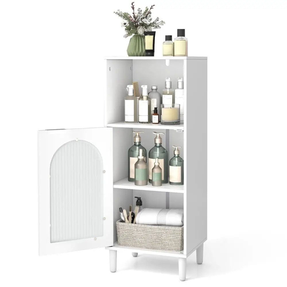 

Bathroom Storage Cabinet, Corner Floor Cabinet with Removable Shelf amp Fluted Tempered Glass Door, Narrow Toilet Paper Holder B