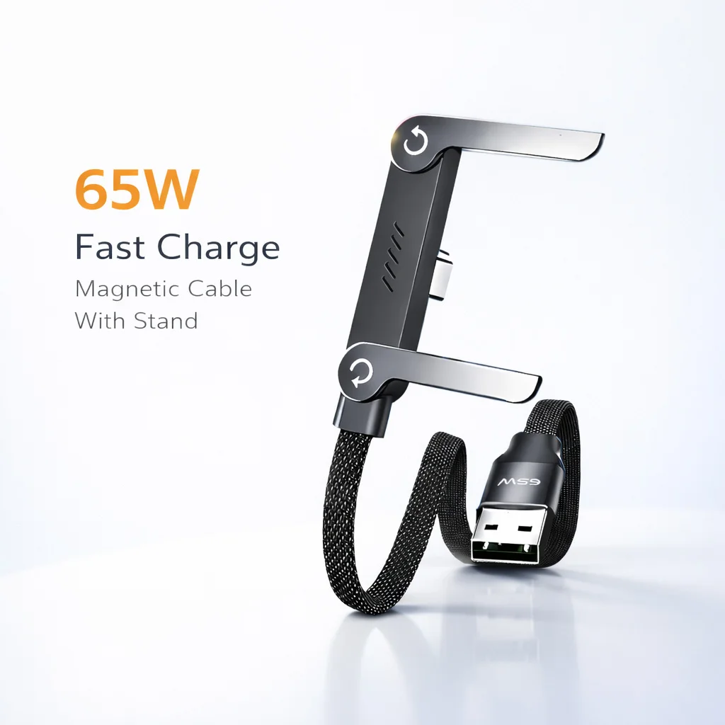65W 2 in 1 USB Data Cable Fast Charging Foldable Stand Invisible Holder Desktop Charger for Huawei Xiaomi Samsung USB-A Type C