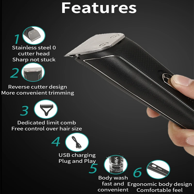 VGR 021 Hair Clipper Professional Personal Care แบบพกพาตัดผม Trimmer USB Rechargable ล้างร้านตัดผมตัดผม VGR V021