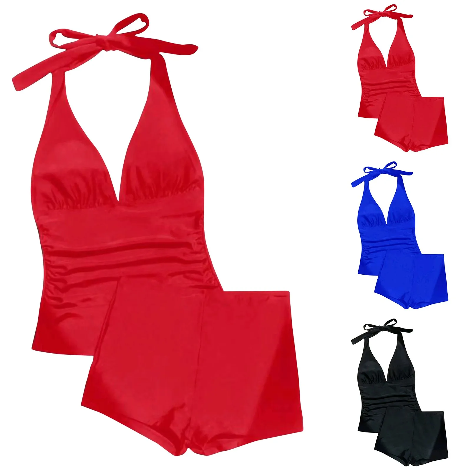 Bikini unicolor ajustado para mujer, ropa deportiva que combina con todo, traje de baño con cuello Sexy Halter, conjunto de dos piezas 2024