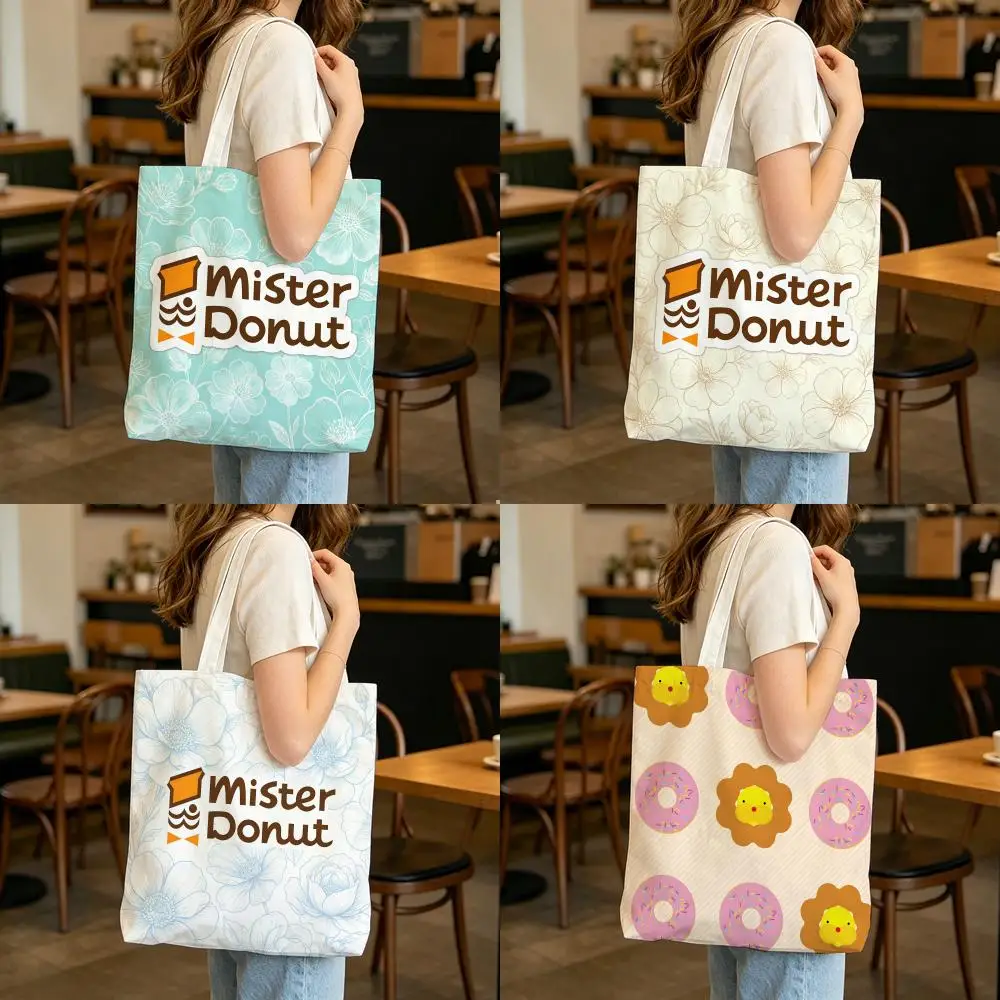 Bolsas de almacenamiento M-Mister Donut, bolsa de compras, bolso de lona ligero, ideal para uso diario, compras y viajes
