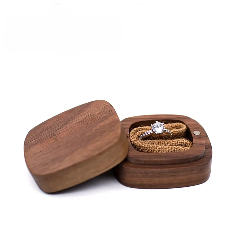 

Wood Wedding Ring Case Box Natural Walnut Wooden Jewelry Display Box Organizer Earring Rings Holder Gift Packaging Boxes