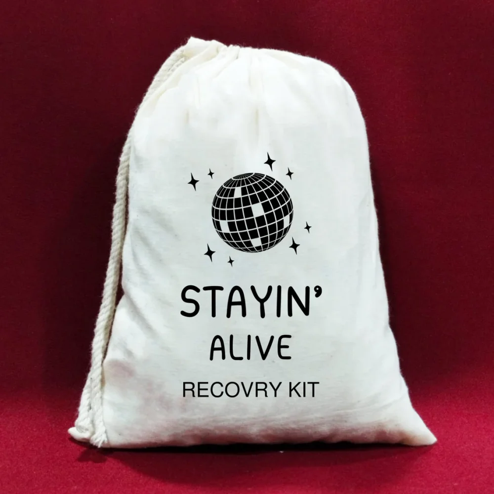 25 pcs Stayin' Alive Hangover Recovery Kit,Retro Staying alive recovery kit, Bachelorette Party Favor Bags, Bachelorette Bag