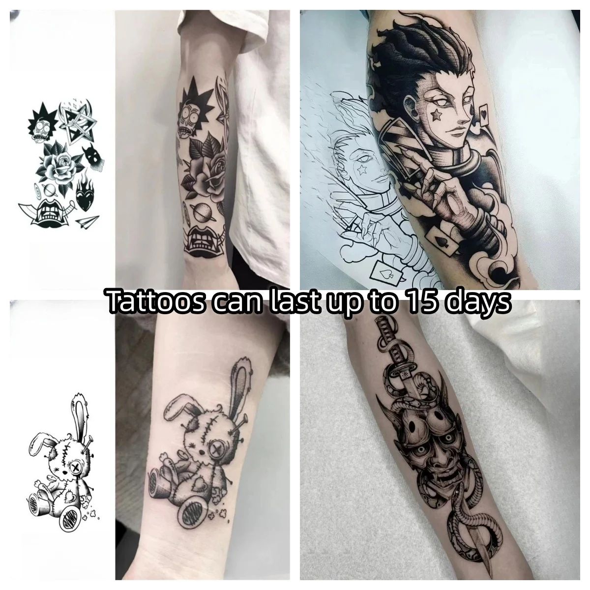 

Anime Herbal Juice Temporary Tattoos Black Cartoon Big Size Transfer Tattoo Body Art Waterproof Fake Tatoo Sticker for Woman Men