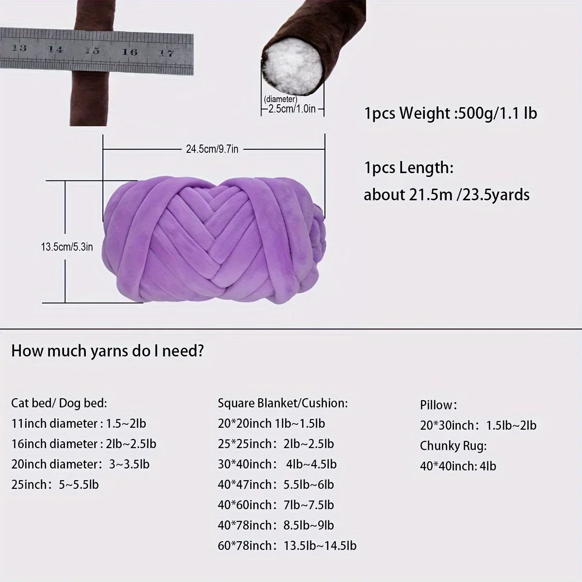 1 Stück riesiges weiches grobes Garn – Samt-Jumbo-Faden für handgefertigte DIY-Überwurfdecken, Kissen, Armstricken, sehr weich, 500 g