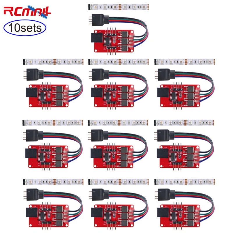 

RCmall 10 Sets Full-color RGB LED Strip Driver Module with DC Jack + 10cm RGB LED Strip for Arduino OPEN-SMART