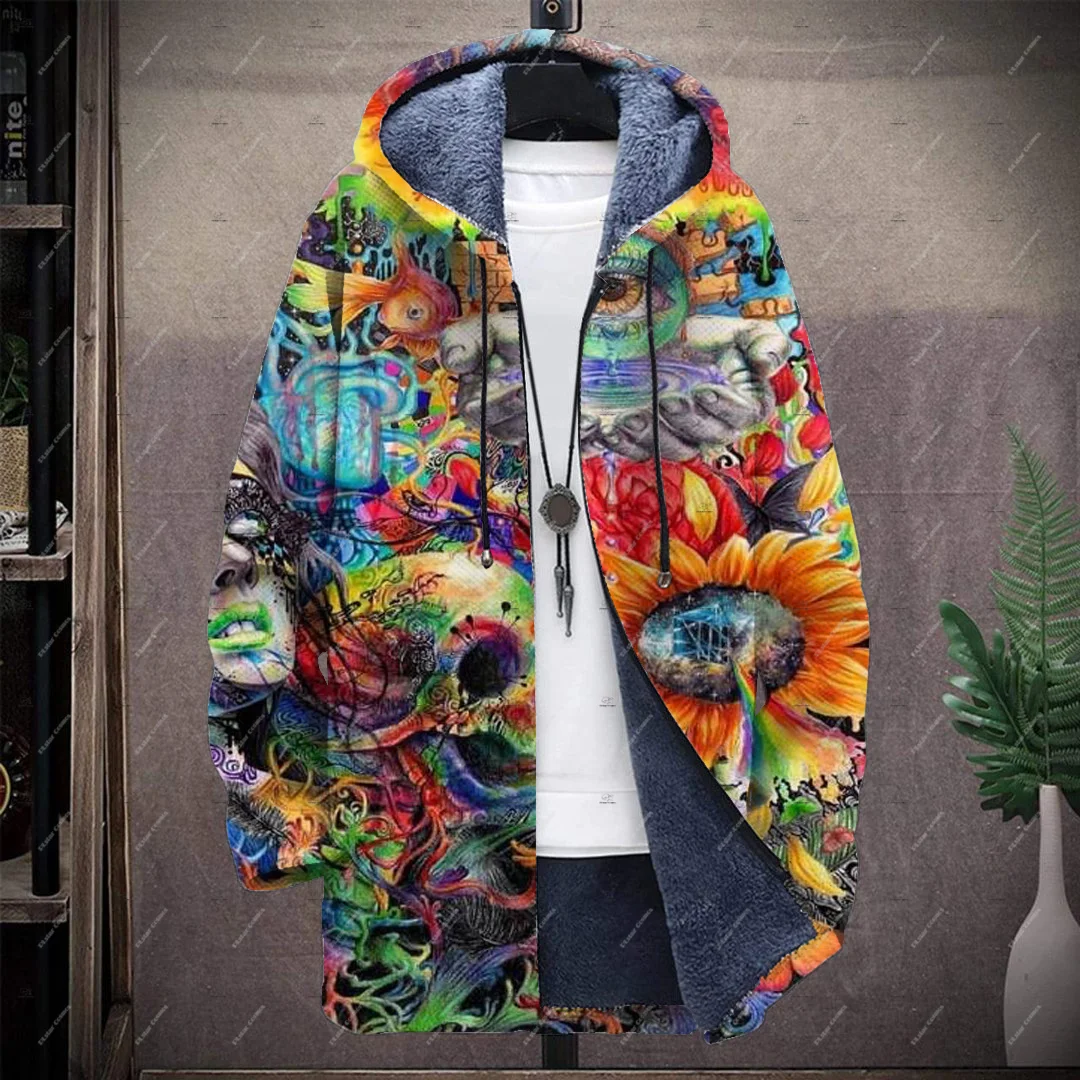 Hippie Graffiti Gradient Colorful Vintage Retro Harajuku 3DPrint Windbreaker Casual Winter Overcoat Fleece Zip Plush Hoodies Q6