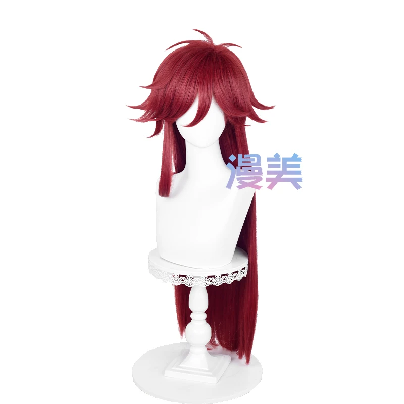 Anime Grell Sutcliff Cosplay Wigs Glasses Prop 90cm Long Dark Red Wigs Heat Resistant Synthetic Hair For Halloween