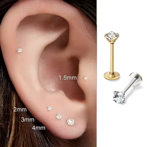 2/8PCS 스테인레스 스틸 귀걸이 코 스터드 연골 피어싱 쥬얼리 헬릭스 Tragus 립 골드 컬러 여성을위한 작은 귀걸이 18G
