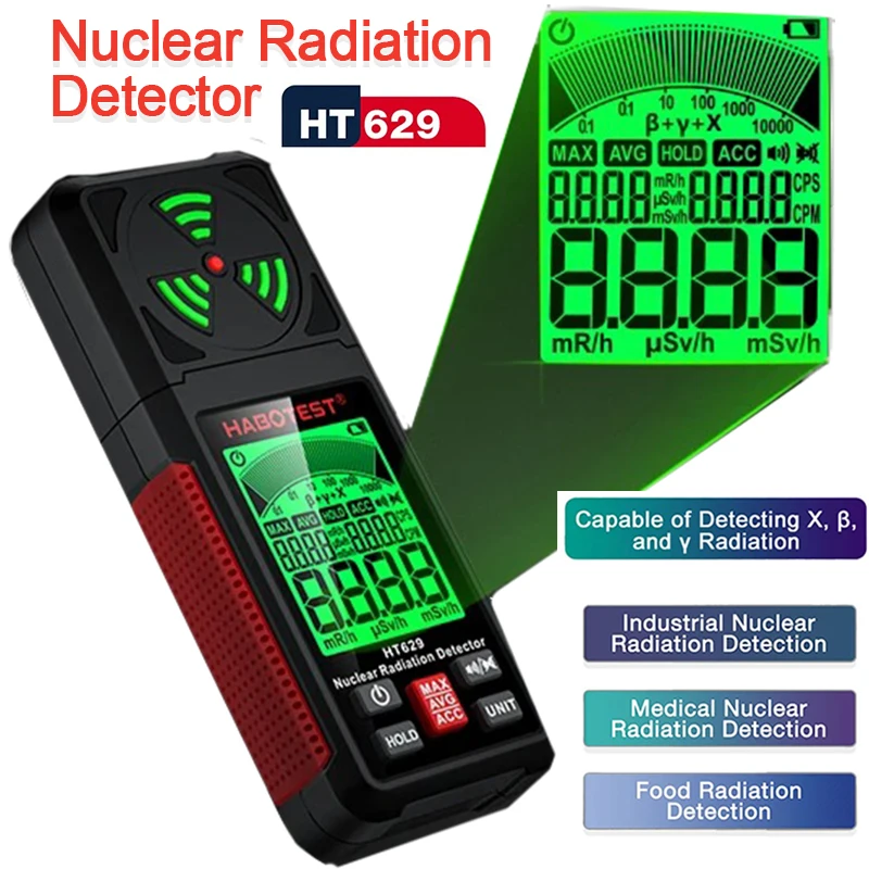 

HT629 Nuclear Radiation Detector Portable Geiger Counter X-ray Γ-ray Β-ray Radioactivity Tester for Nuclear Wastewater Tester