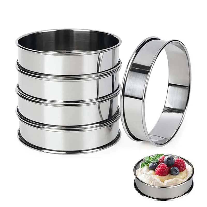 

5 Pieces Muffin Tart Rings Double Rolled Tart Ring Stainless Steel Muffin Rings Metal Round Ring Mold for Food Making Bakeware