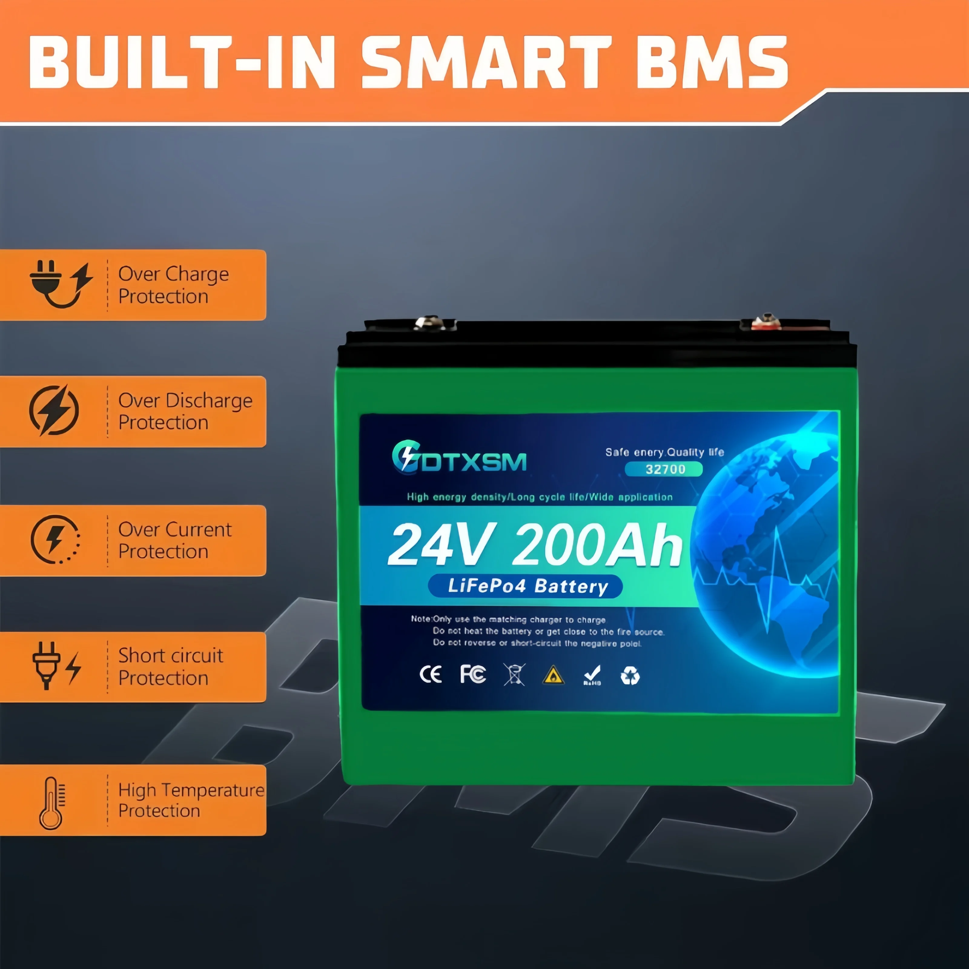 

new 32700 LiFePO4 24V 200Ah battery has a built-in 100msrv rechargeable Ferrous lithium phosphate solar off-grid battery.