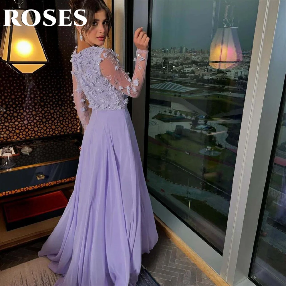 

ROSES Lilac A-Line Elegant Pleats Party Dress Saudi Arabia Celebrity Dresses Appliques Layer Special Occasion Dress Customized