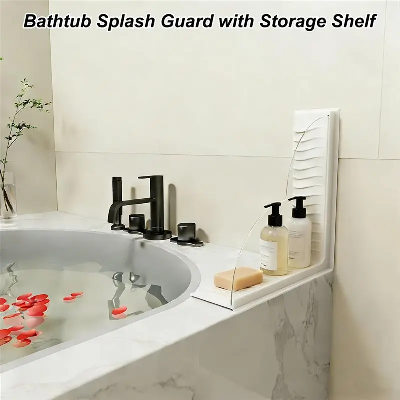 PTST No Wall Damage Bath Tub Bathtub Splash Guard 2Pcs With Suction Cup,Fits Uneven Angled Corners For Shower Sink