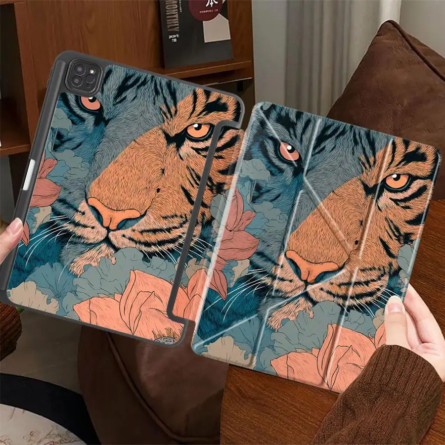 

Cool Tiger Holder Cover Tablet Case For iPad Pro 11th 10th 9th 8th 7th 12.9inch Pro 2025 Mini 6 7 Air 4 5 M3 M2 M4 11inch