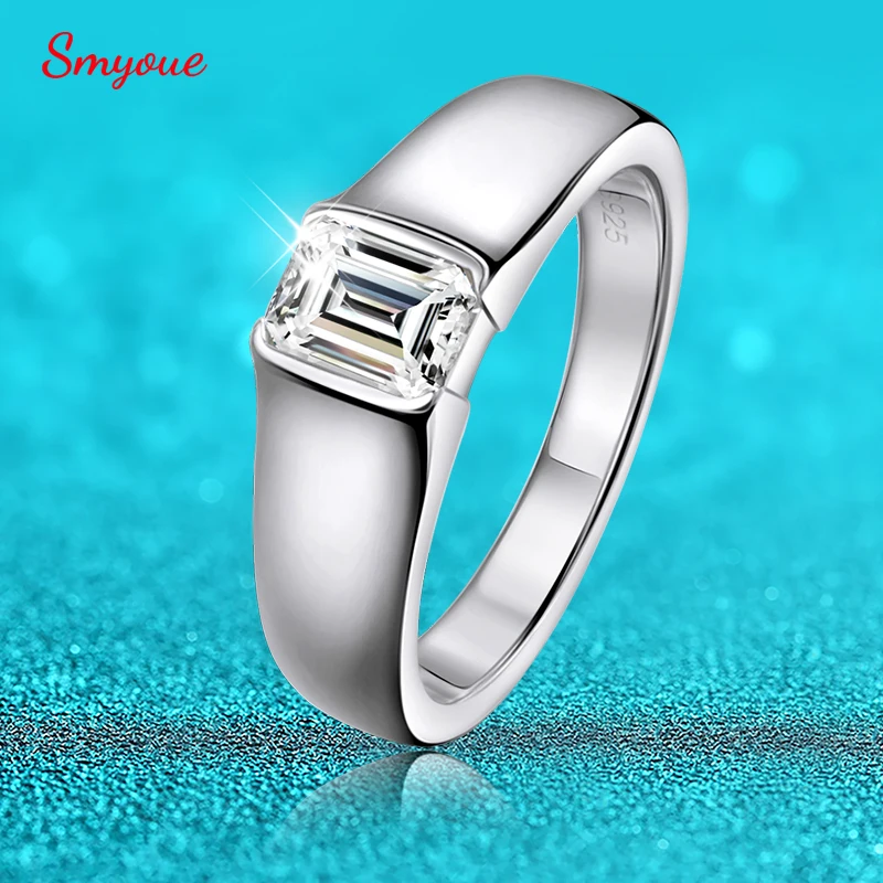 

Smyoue 18K Plated 0.8CT Emerald Cut Moissanite Rings for Men Classic Luxury 100% 925 Sterling Silver Wedding Band Lab Diamond