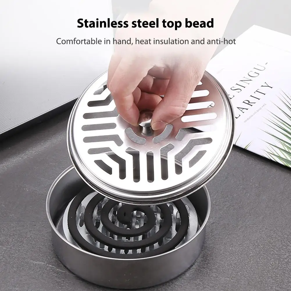 Mosquito Spiral Holder Box Stainless Steel Anti Mosquito Spiral Box with Lid Mosquito Incense Holder for Living Room Bedroom