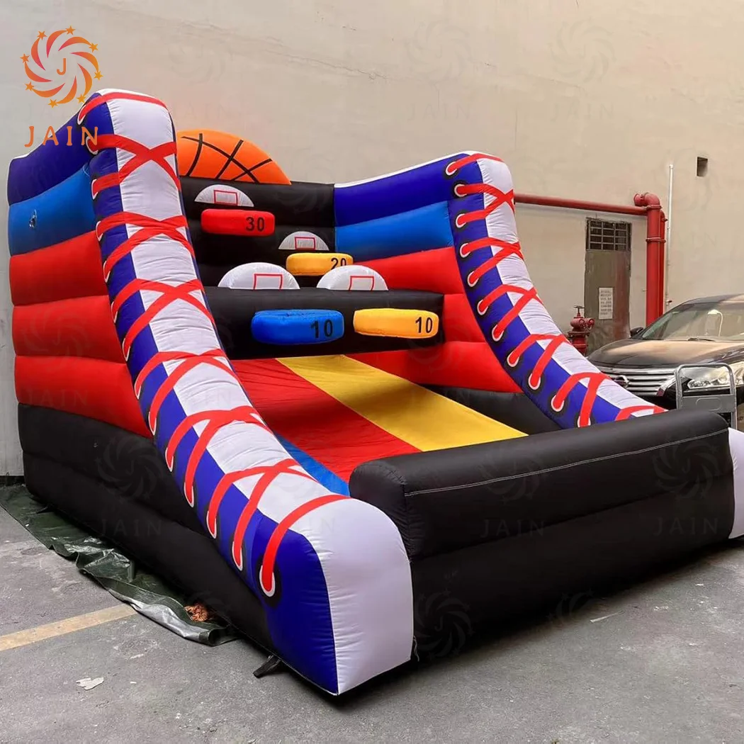 新しいカーニバルゲーム インフレータブルバスケットボールシュートゲーム バスケットボールフープショットゲーム シューティングトスゲーム 5つのフープ、4つのボール付き