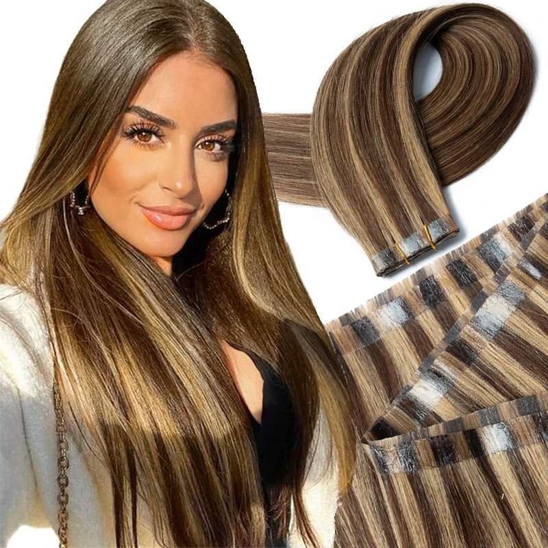 طويل بولي لحمة لحمة الشعر البشري الشريط حزم بولي Skin الجلد لحمة الشريط في ملحقات لا الغراء الطبيعي مستقيم 40-50 جرام 12-20 بوصة 80 سنتيمتر الشريط لحمة