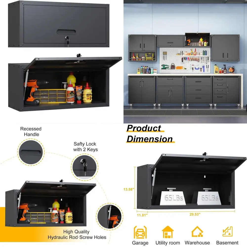 

Стальной шкаф с откидной дверцей для гаража, мастерской и домашнего хранения (черный, 13.58H)