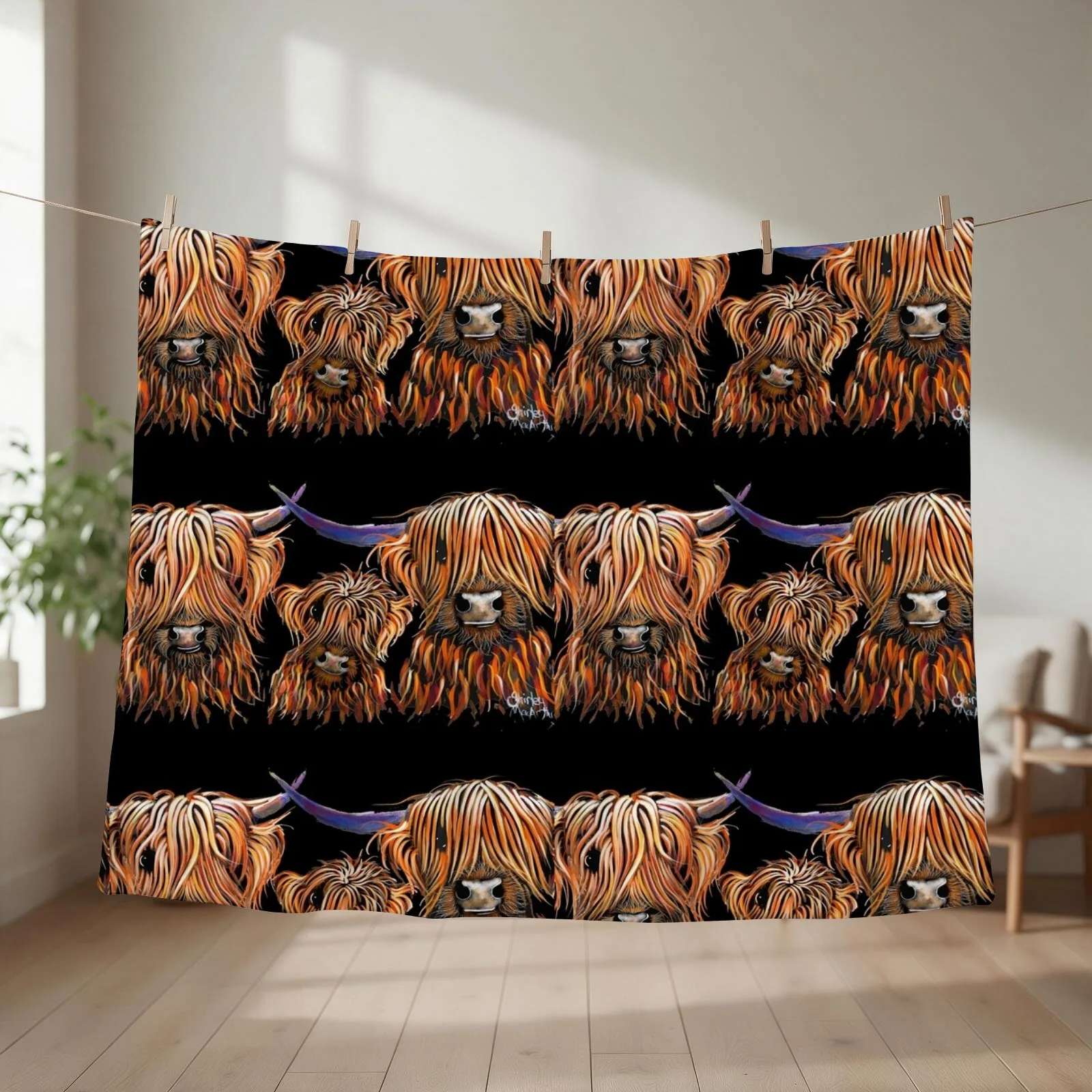 Scottish Highland Cows PRiNT 'The Tangerines 2' by Shirley MacArthur Throw Blanket