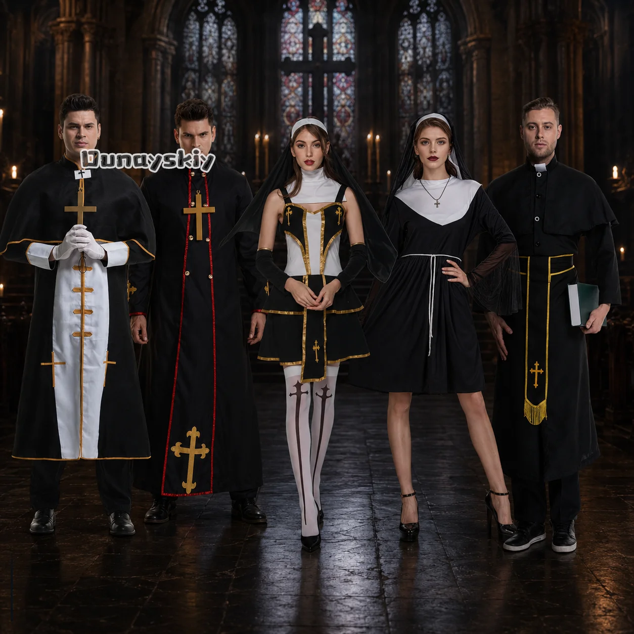 

‌Halloween Costume for Women Men Medieval Cosplay Priest Nun Missionary Costume Church Religious Convent Fancy Party Dress‌