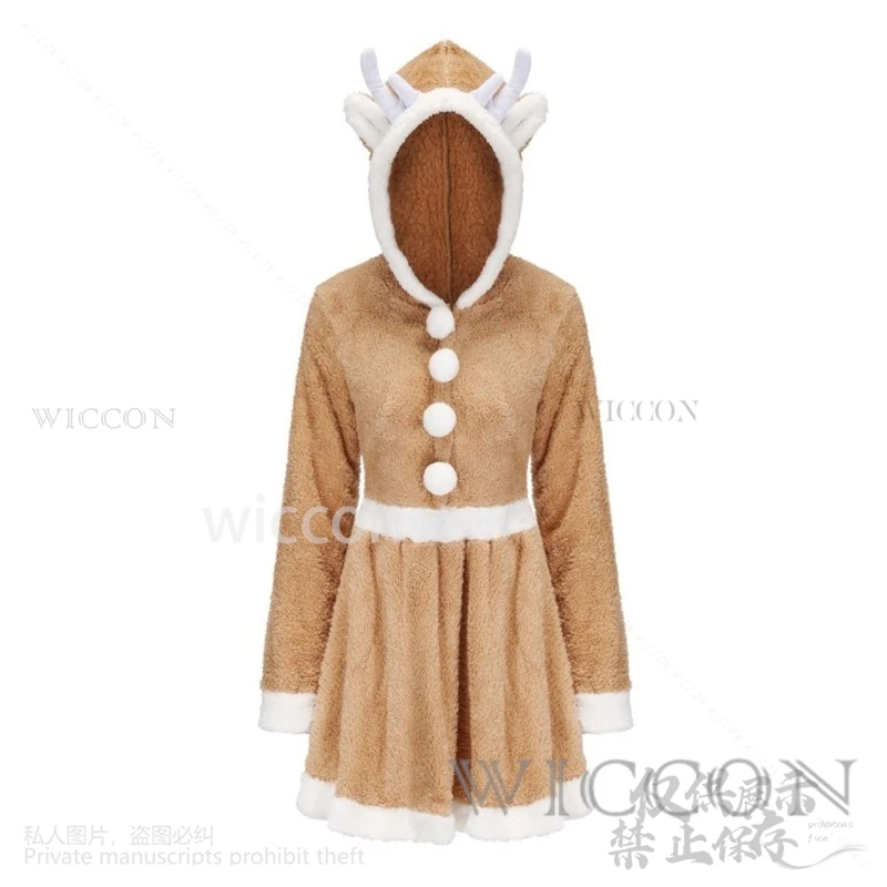 2024 Christmas Cosplay Cute Reindeer Elk Costume Animal Loose Warm Coral Fleece Pajamas Dress Parent-Child Makeup Outfits Lolita