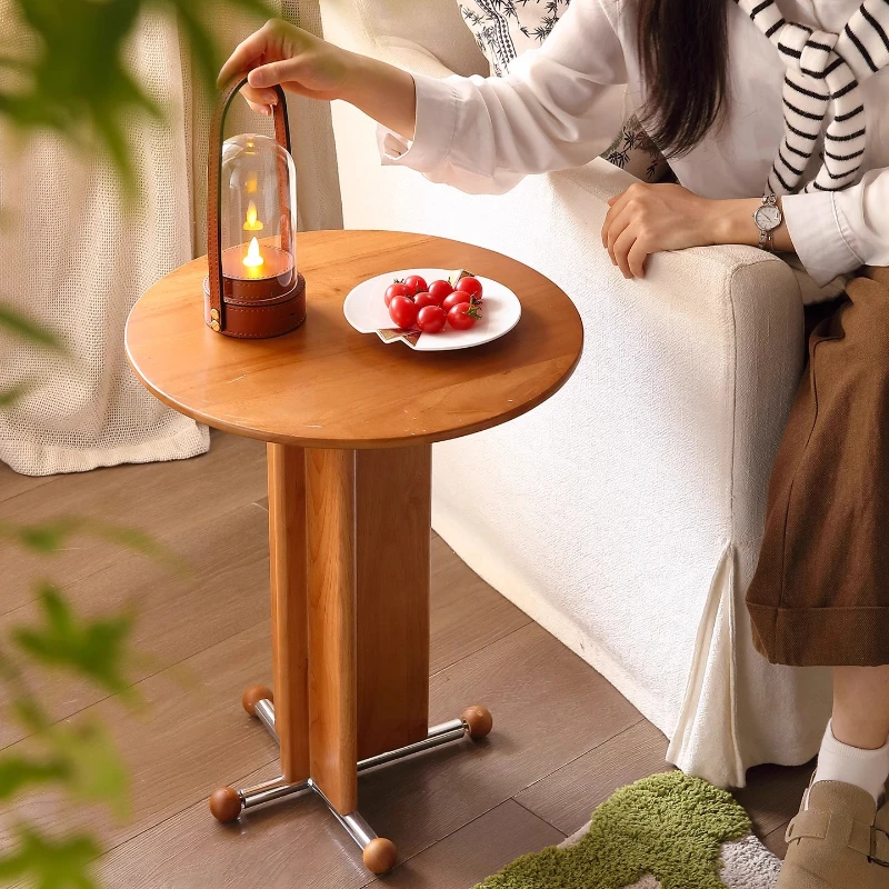 ‌ طاولة جانبية حديثة من منتصف القرن، طاولة نهاية أريكة من الخشب الصلب، طاولة قهوة مستديرة للشرفة، منضدة جمالية بجانب السرير لغرفة المعيشة