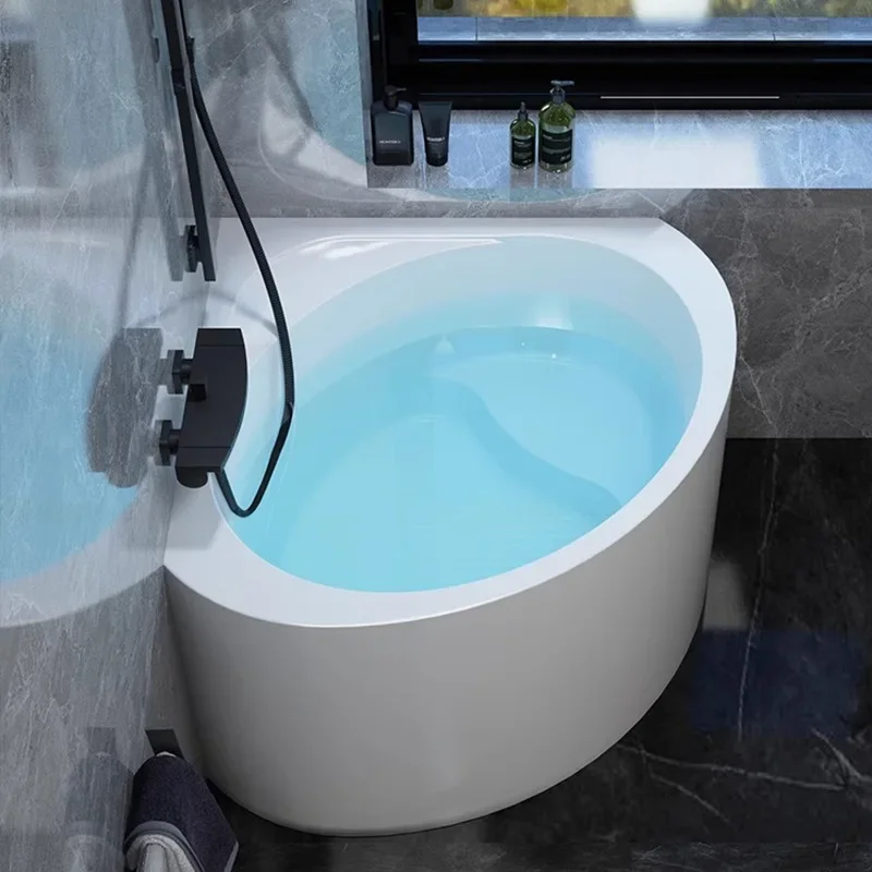 Fan-shaped deep-foam acrylic bathtub, small apartment seamless homestay household mini independent with faucet