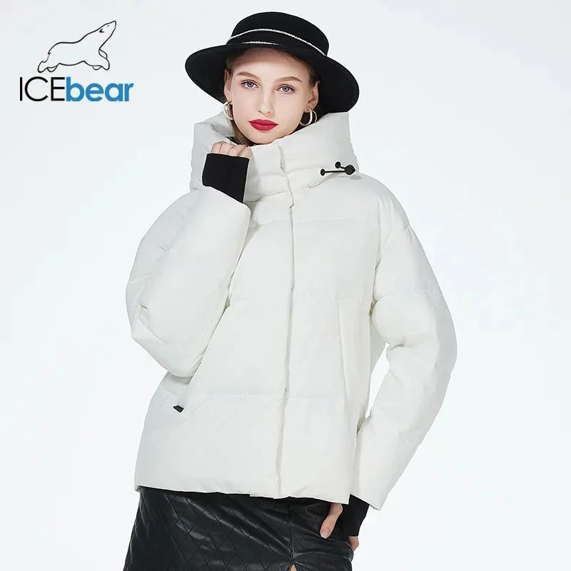 ICEbear 2023 new winter jackets short stylish windproof hooded cotton coat for women GWD3708I