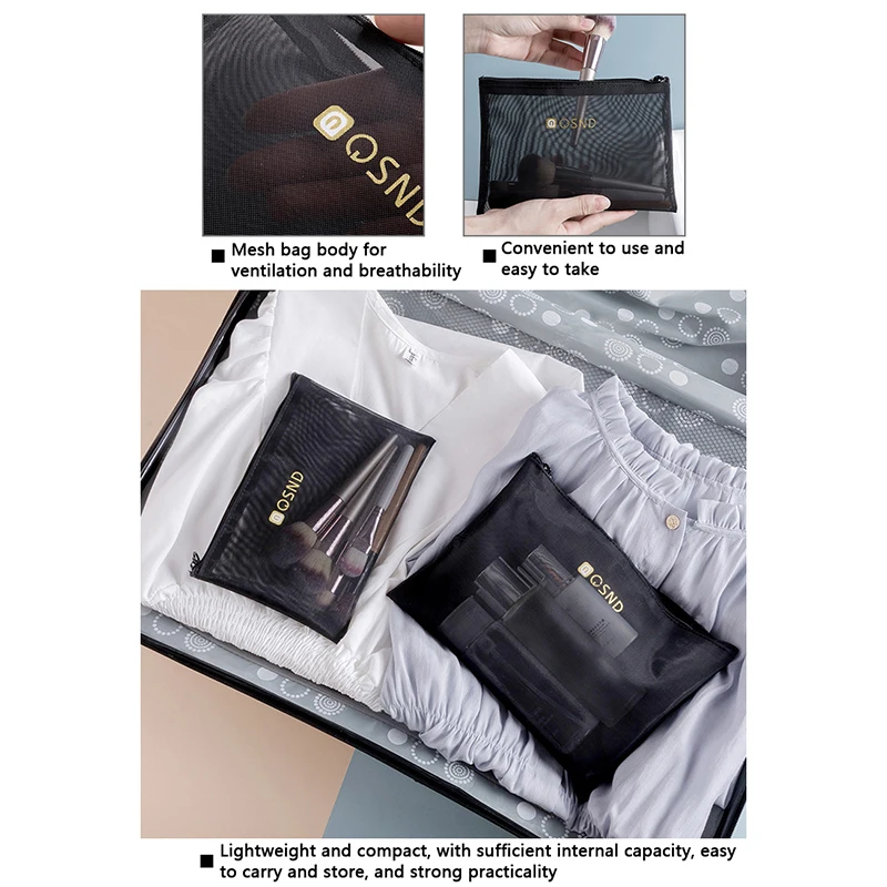 

3Size Mesh Zipper Pouch Transparent Cosmetic Bags Portable Travel Toiletry Organizer Lipstick Storage Pouch Document Bag