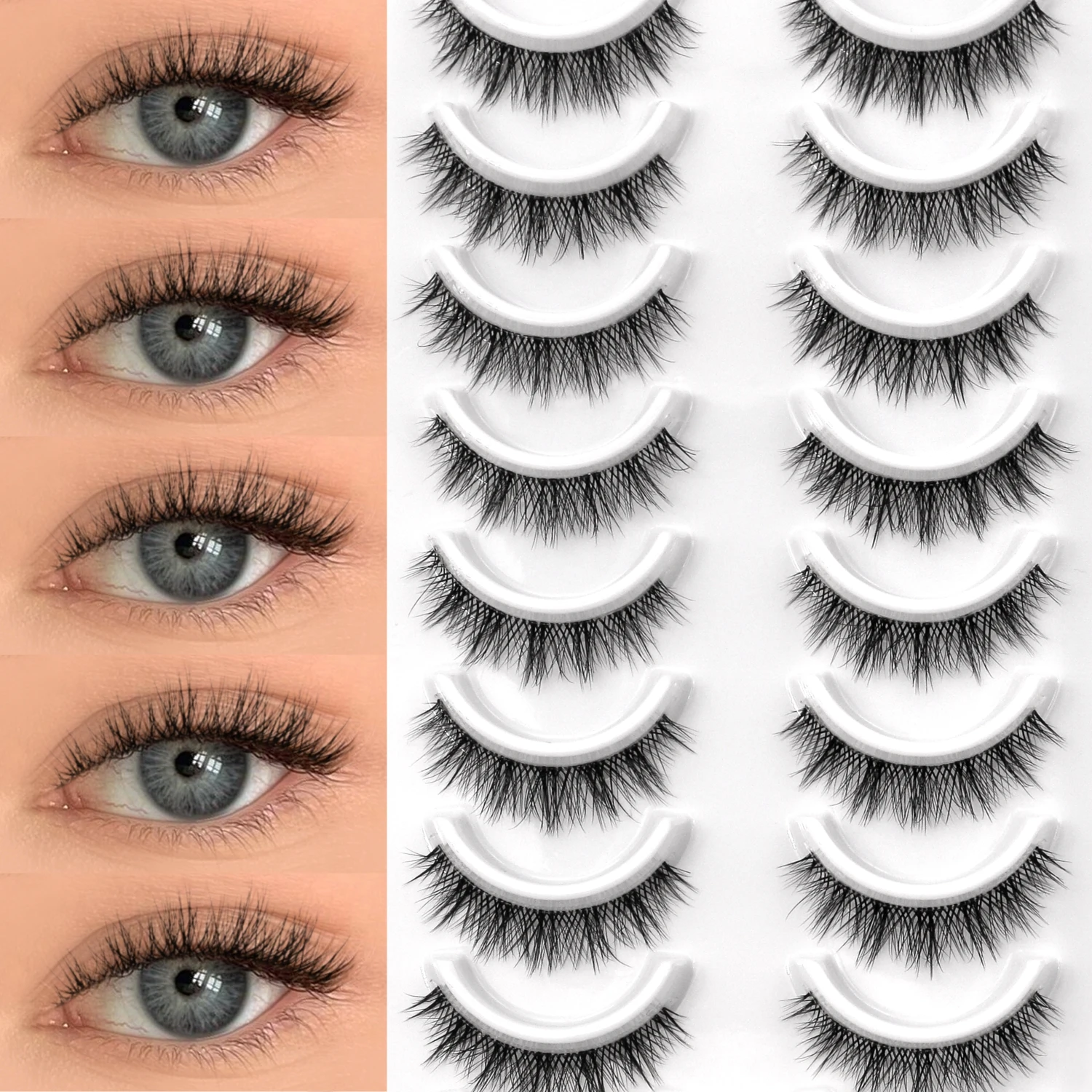 Veltrinay cílios naturais finos cílios de gato 3d falso vison cílios postiços faixa de chicote transparente natural cílios falsos maquiagem