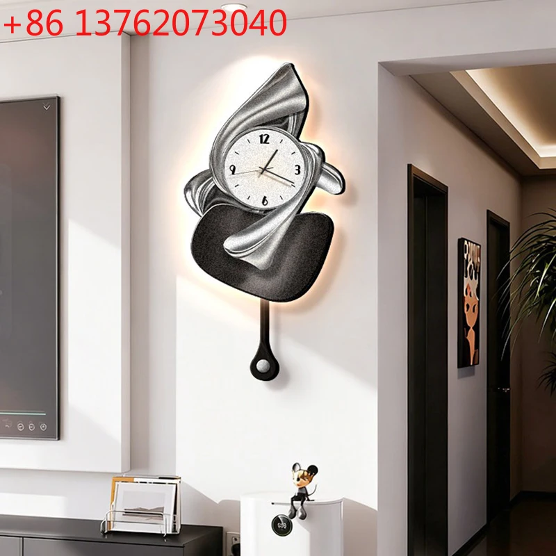 Relógio de Parede Moderno e Luxuoso para Sala de Estar, Decoração Criativa Silenciosa com Luz LED, Arte de Parede para Casa, Cozinha e Escritório