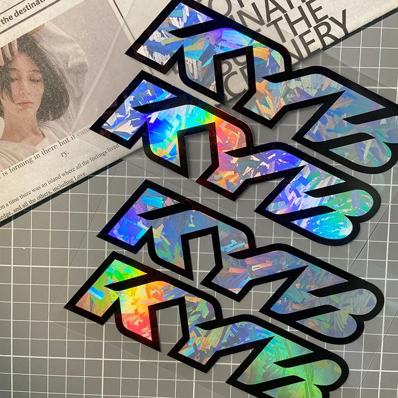 قطعتان من ملصقات شوكة الدراجة النارية KYB - أنماط قزحية الألوان والفضية، مثالية للزينة #3