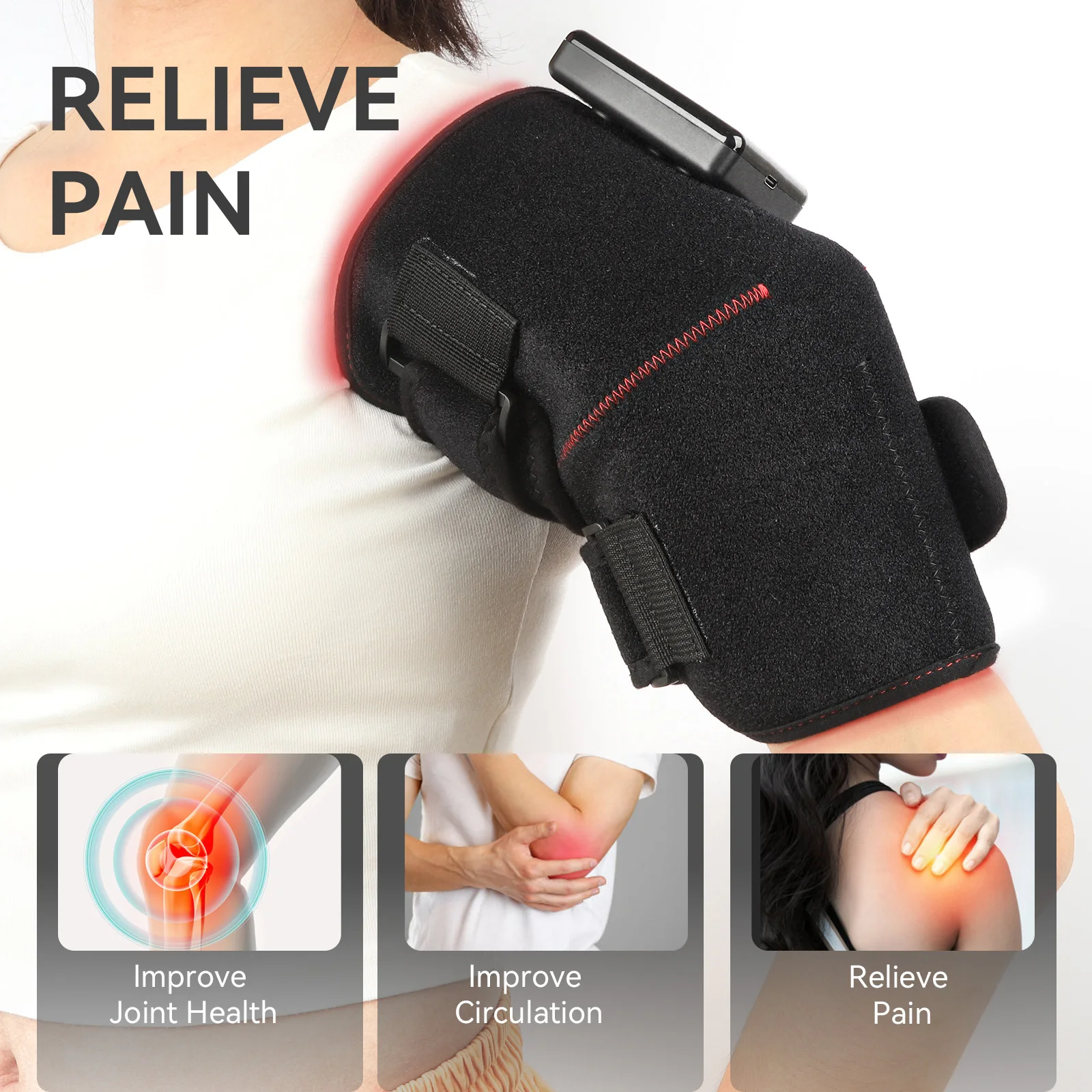 Kabelloses Laden, Rotlichttherapie, Heizmassage, Infrarot-Knieschoner mit LED-Schmerzlinderung